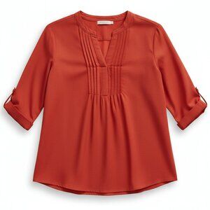 Susan Graver Coral Orange Popover Tunic Top 3 4 Sleeve Stretch Size 4 NEW